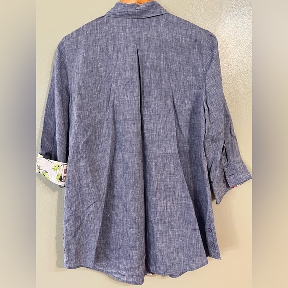 Chicos No Iron. 100% Linen Chambray Blue Shirt Top 3/4 Sleeves Size 1/10 - Picture 8 of 13
